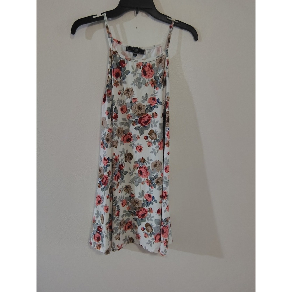 Vibe‎ Sportswear Floral Halter Mini Dress White Pink Rose Print Size Medium